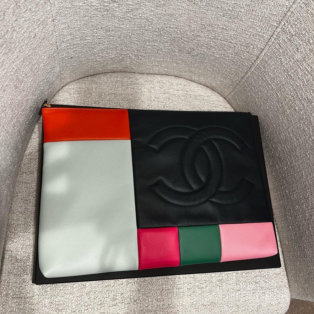Chanel Black and Orange Clutch with Geometric Design